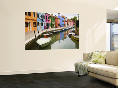 Colorful Burano City Homes Reflecting in the Canal, Italy Posters