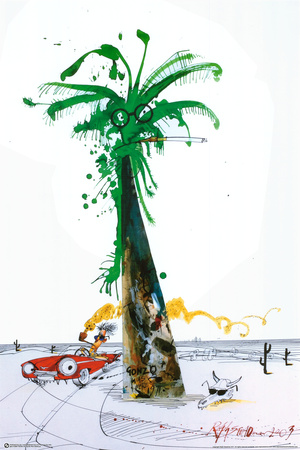 Hunter Driving By Palm - Ralph Steadman