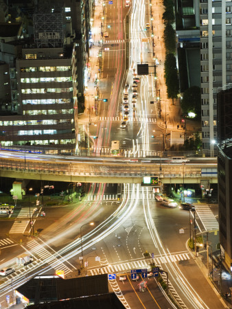 Asia, Japan, Tokyo, City Skyline View from Tokyo Tower, Car Lights at Night