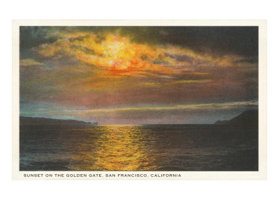 Sunset over San Francisco's Golden Gate. c 1800s.