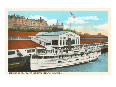 Steamer at dock in Tacoma Washington historical print.