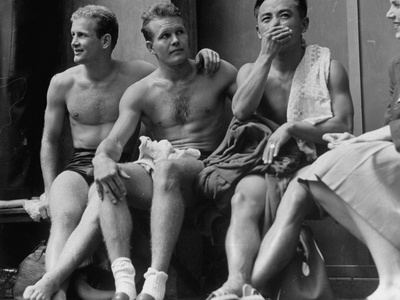 US Divers Bruce Harlan, Miller Anderson and Sammy Lee Sitting on Bench