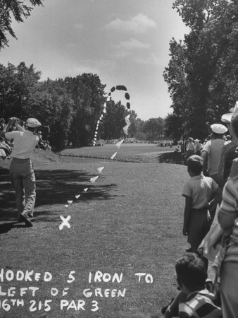 Golfer Byron Nelson Making a Hooked Shot to Left of the 16th Green Poster