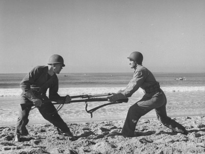 Two Members of the US Marine Raider Battalion Demonstrating Form of Bayonet Fighting