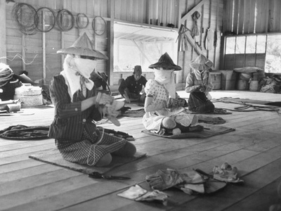 In a Sail Loft, Native Women Repairing Canvas Rigging for Chinese Navy
