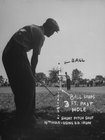 Golfer Byron Nelson Pitching His Shot onto the Green on 16th Hole, Going Three Feet Past the Hole Poster