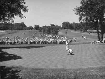 Golfer Lining Up His Putt Poster