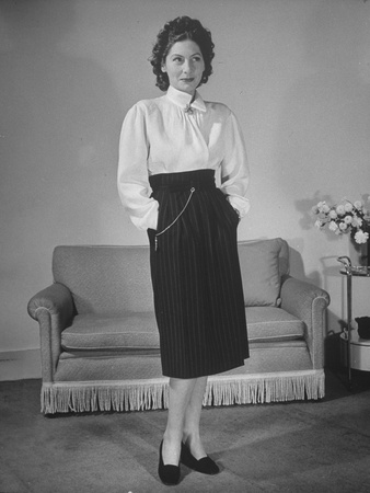 Russian-Born Dress Designer Valentina Modelling Her Trouser-Pleated Skirt with Blouse