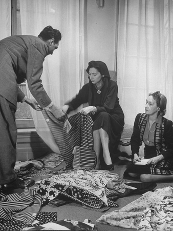 Russian-Born Dress Designer Valentina Buying French Silks Left over from the Prewar Period