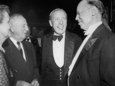 Repub. B. Carroll Reece Laughing, Sticking Out Tongue, with Robert A. Taft at a Republican Party