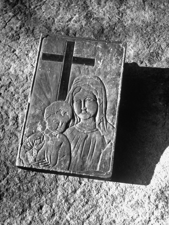 Japanese Christian Relic: Stepping Blocks Bearing Wood Carving of the Virgin