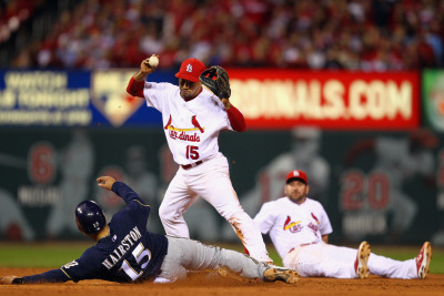 Brewers v Cardinals - G. Five, St Louis, MO - Oct. 14: Jerry Hairston Jr. and Rafael Furcal