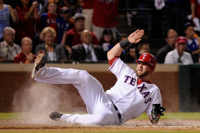 Detroit Tigers v Texas Rangers - Playoffs Game Six, Arlington, TX - October 15: Mike Napoli Poster