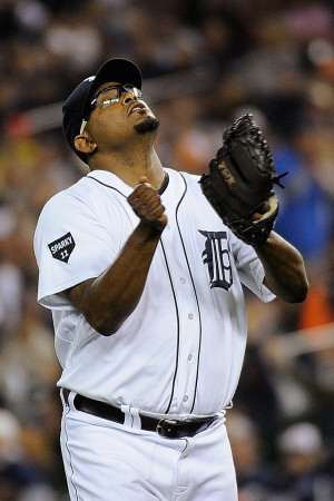 Texas Rangers v Detroit Tigers - Playoffs Game Four, Detroit, MI - October 12: Jose Valverde Poster