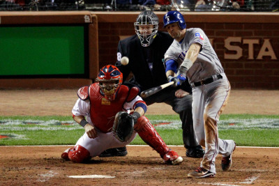 2011 World Series G. 6 - Texas Rangers v St Louis Cardinals, St Louis, MO - Oct. 27: Michael Young Poster