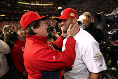 Game 7 - Rangers v Cardinals, St Louis, MO - October 28: Albert Pujols and Tony La Russa