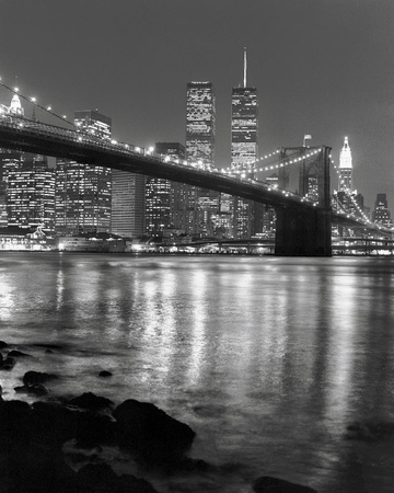 Buy Night View of Brooklyn Bridge and Manhattan Skyline at AllPosters.com