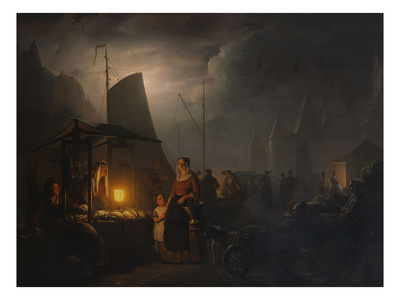 A Market-Square at Night with Several Townsfolk by Dead Game and Grocery Stands, Brussels