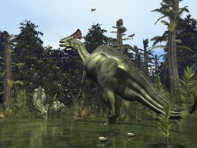 A Lambeosaurus Rears onto its Hind Legs in Response to a Threat