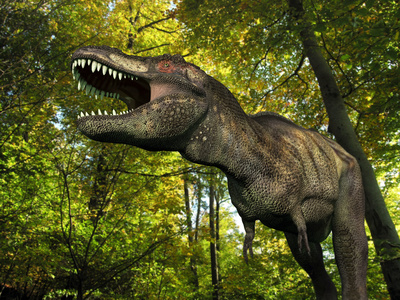 A Tyrannosaurus Wanders a Cretaceous Forest