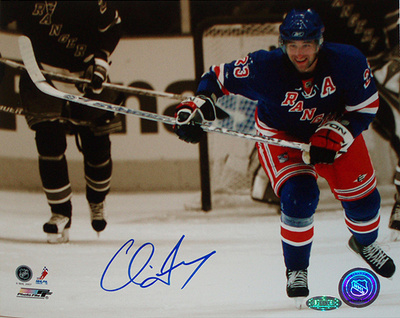 Chris Drury Autographed Skating Up Ice Sepia Tone Photograph