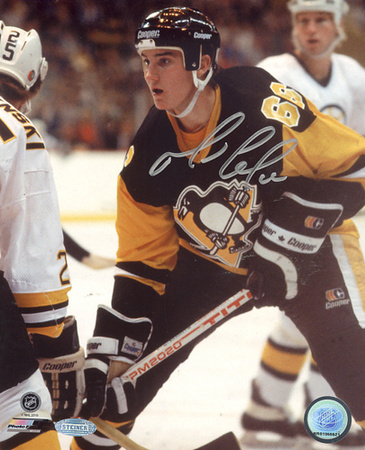 Mario Lemieux Autographed NHL Debut vs Bruins Vertical Photograph Poster