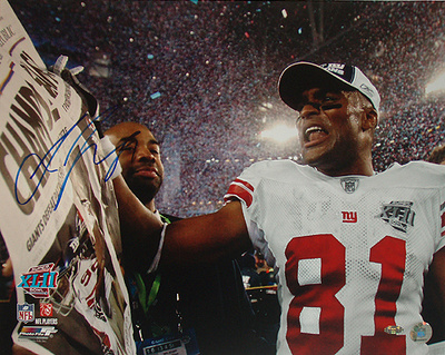 Amani Toomer Autographed SB XLII Celebration Photograph Poster