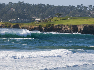 Buy Pebble Beach Golf Course and Large Waves at Carmel Beach City Park at AllPosters.com