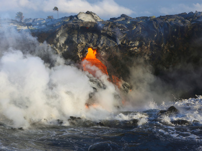 Buy Steam Rises as Lava Flows into the Sea from a Lava Tube at AllPosters.com