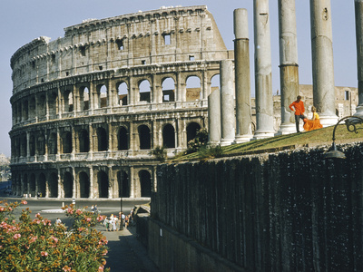 Buy People Sit in Sun in Temple of Venus and Rome Overlooking Colosseum at AllPosters.com