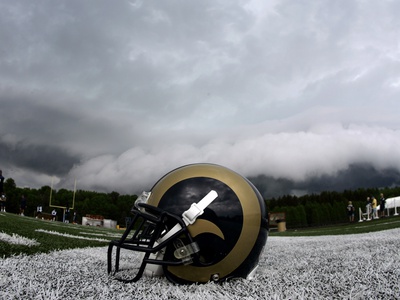 Buy Rams Camp Football: Mequon, WISCONSIN - A St. Louis Rams Helmet at AllPosters.com