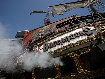 Buy Cowboys Buccaneers Football: Tampa, FL - Cannons Fire From the Pirate Ship at AllPosters.com