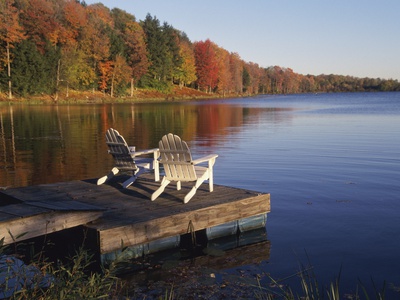 Adirondack Chairs on Dock at Lake