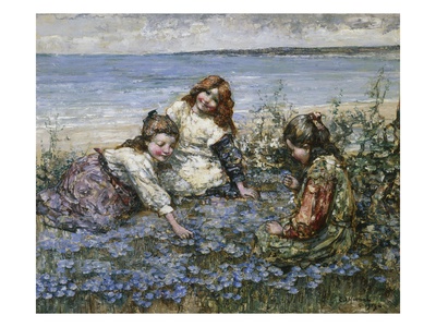 Young Girls in a Field of Cornflowers