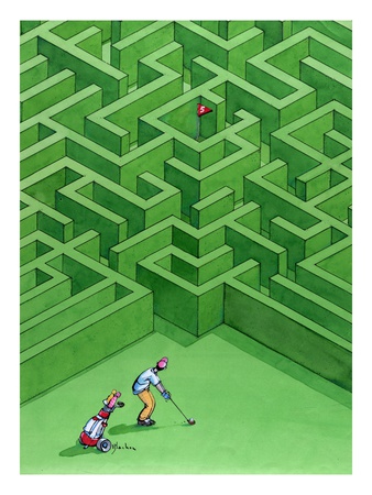 Golfer Aiming at Hole in Labyrinth Poster