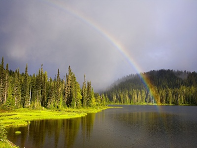 Rainbow Over Reflection Lakes in Mt. Rainier National Park