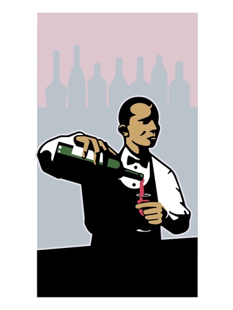 Butler pouring a wine bottle