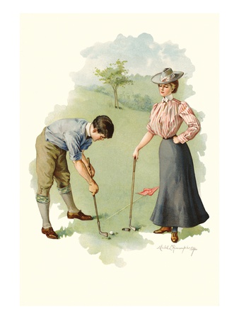 Illustration of a Couple Playing Golf by Mabel Humphrey Poster