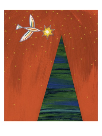 Bird flying to put star on Christmas tree