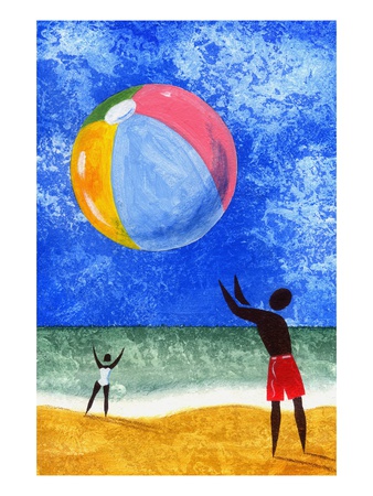 Two People Playing with a Beach Ball at the Beach