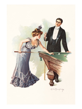 Illustration of a Couple Playing Billiards by Mabel Humphrey