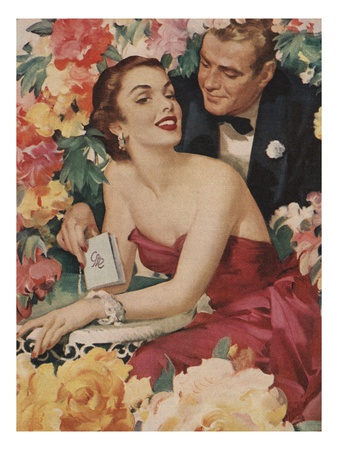 Illustration of Couple Surrounded by Flowers
