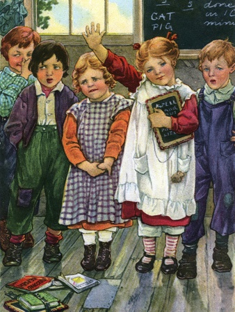 Illustration of children in schoolroom by Clara M. Burd