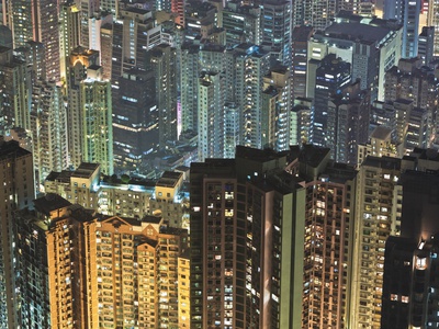 Apartment buildings in Hong Kong at night