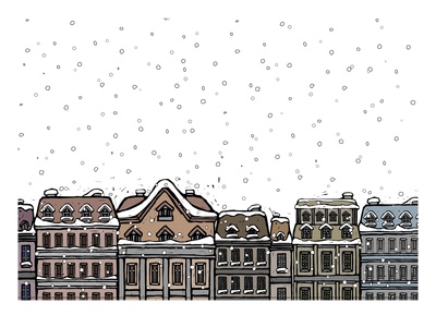 Snowfall over a city