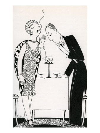 Illustration of Couple Smoking After Dinner by Anne Harriet Fish