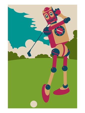 Robot hitting golf ball Poster