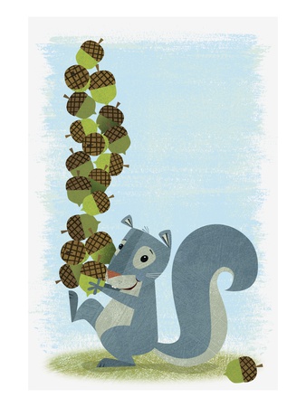Squirrel Carrying Mound of Acorns