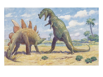 The Stegosaurus has armor to protect it from the Ceratosaurus