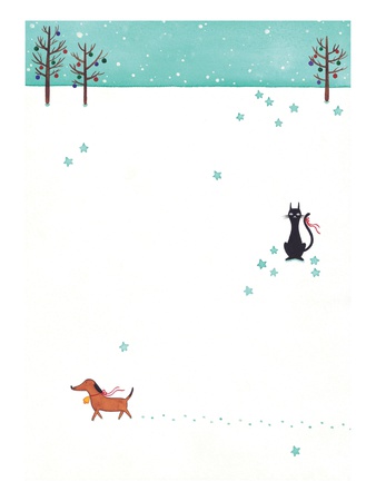 A Cat Watching a Dog Walk by in the Snow